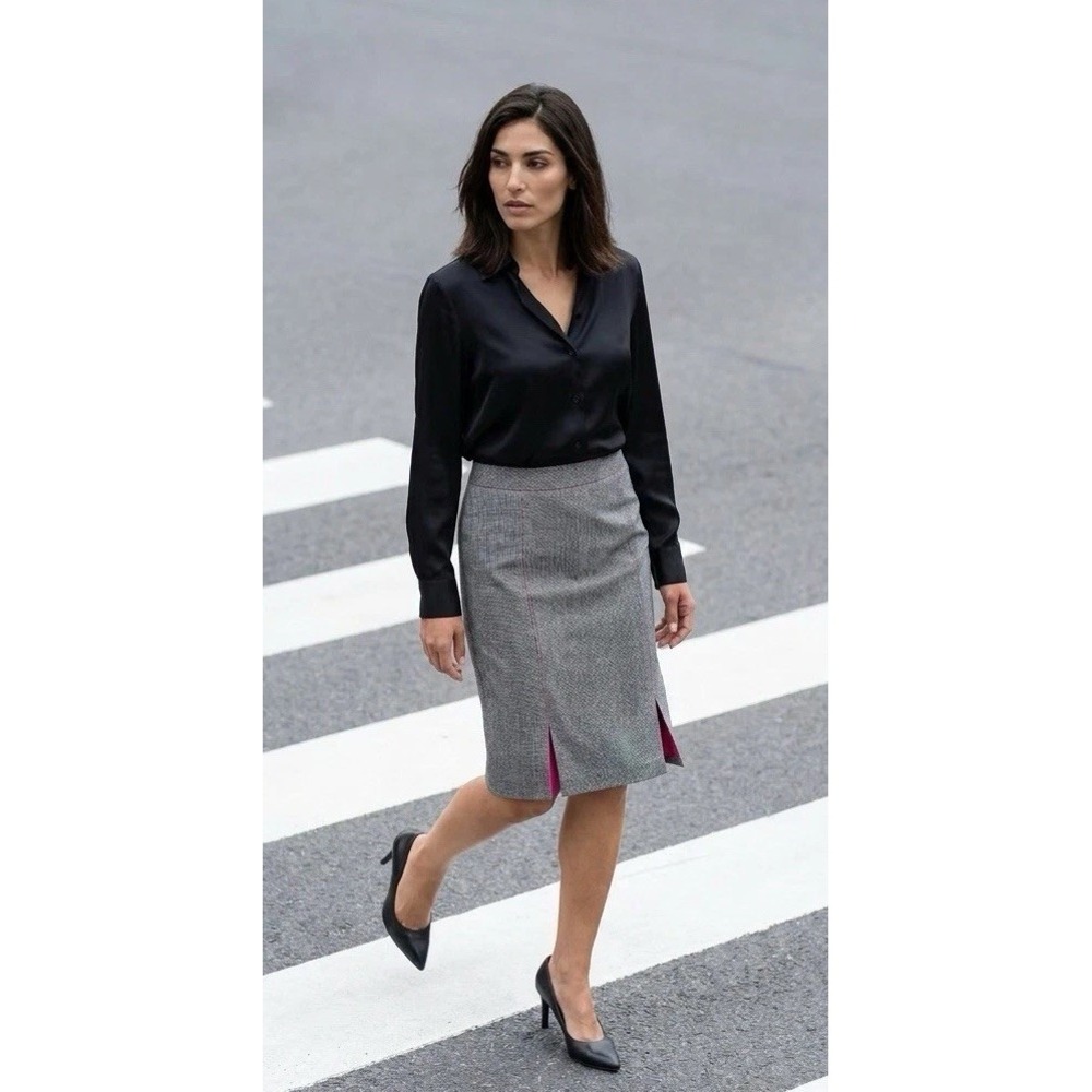 Tara Ryan Gray Plaid Pink Lining Women Pencil Skirt Office Wear Size 16
